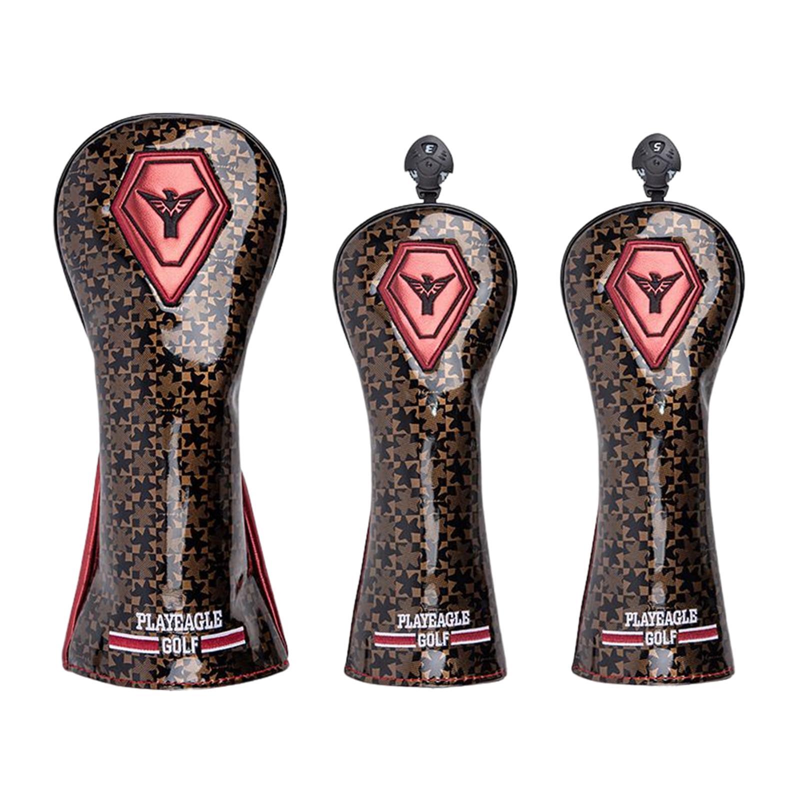 3pcs Golf Head Cover with Interchangeable Number Tag Headcover Guard for Driver Fairway Woods