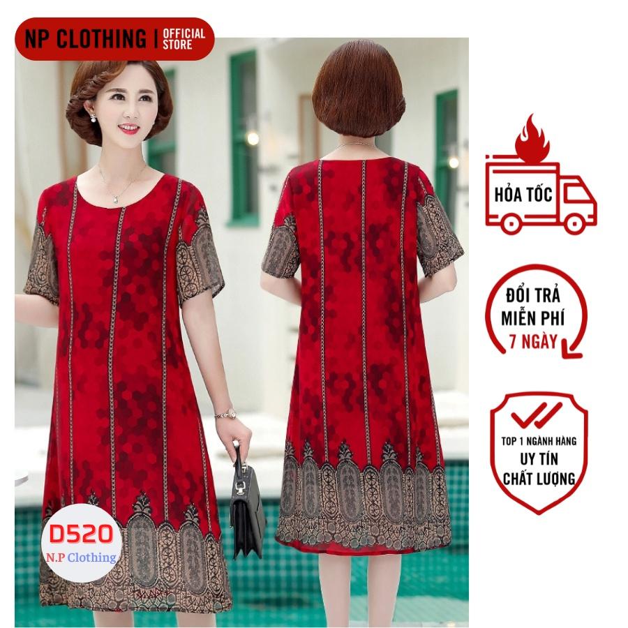 Đầm Trung Niên D520, Mẫu Váy Thổ Cẩm Cho Mẹ Cổ Tròn Ngắn Tay Form Suông Rộng Rãi Sang Trọng | Thời Trang Trung Niên U50