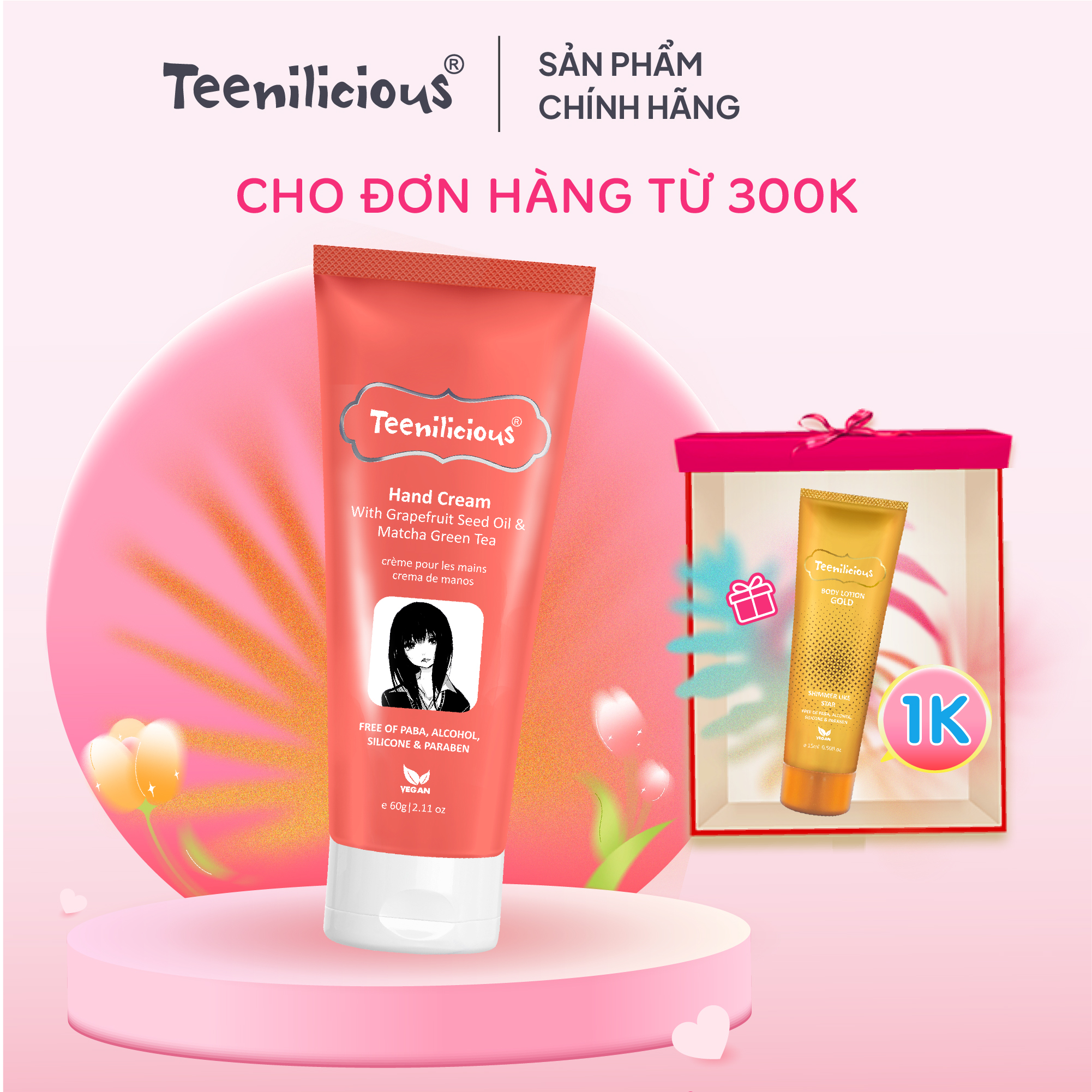 Kem Dưỡng Da Tay Teenilicious Hand Cream With Grapefruit Seed Oil &amp; Matcha Green Tea 60g