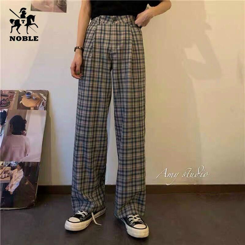 Quần sọc caro nữ có thắt lưng cao cấp thời trang Noble NB21