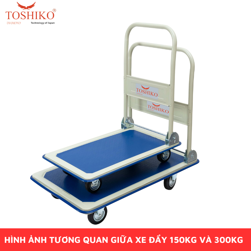 Xe Đẩy Hàng, Kèo Hàng Gấp Gọn 4 Bánh Toshiko Tải Trọng 150kg và 300kg Sàn Thép Bảo Hành 36 Tháng