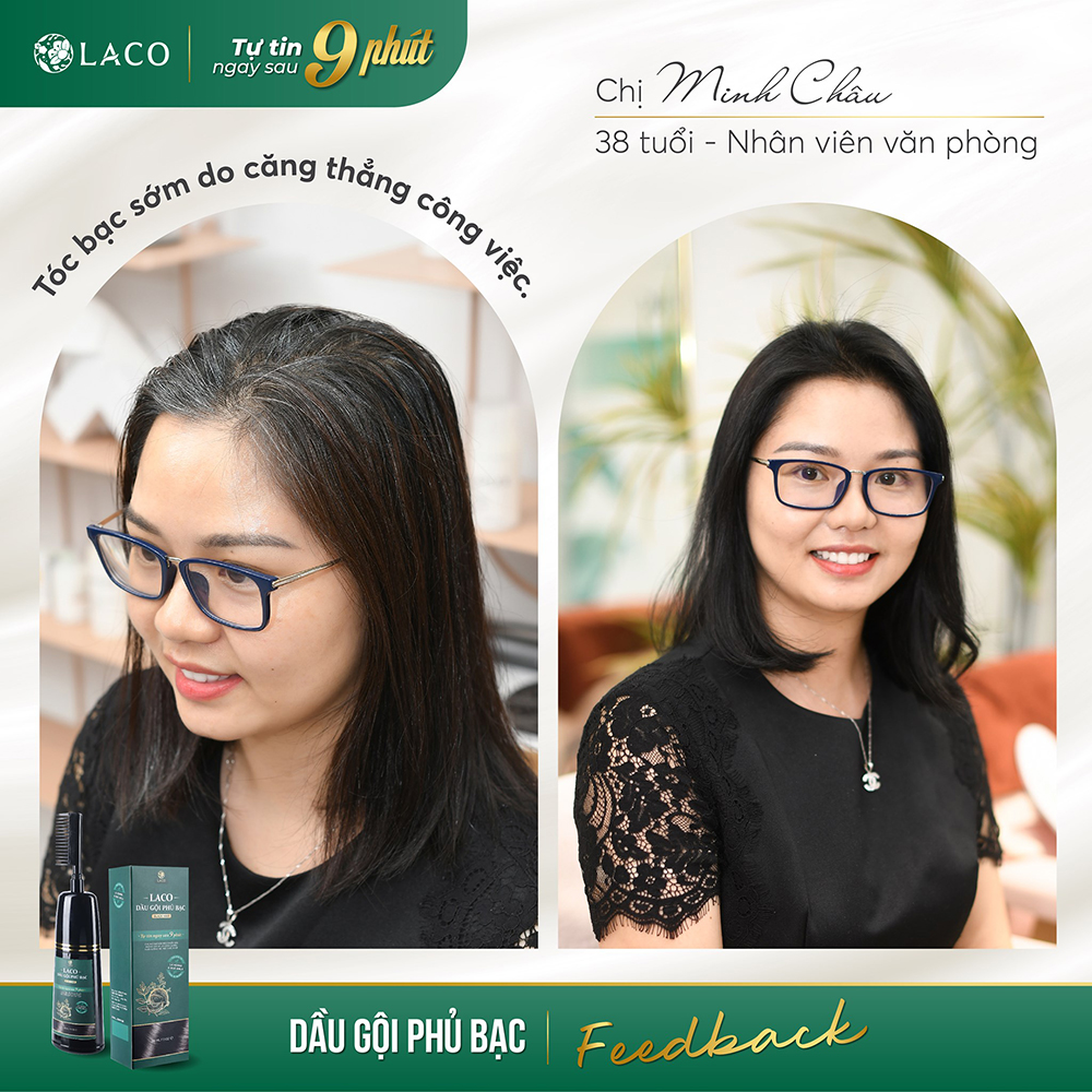 Dầu gội phủ bạc Tóc Đen tự nhiên Laco Black Hair chỉ sau 1 lần gội an toàn, không hại da đầu, không xót, không phai 200ml