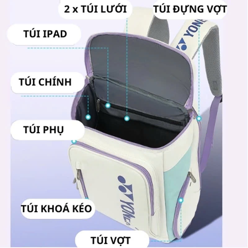 Balo thể thao chống nước Tennis Badminton Pickleball Yonnex, Túi Đựng Vợt giày Sport Bag 47*19*31CM balo du lịch đi học đi chơi