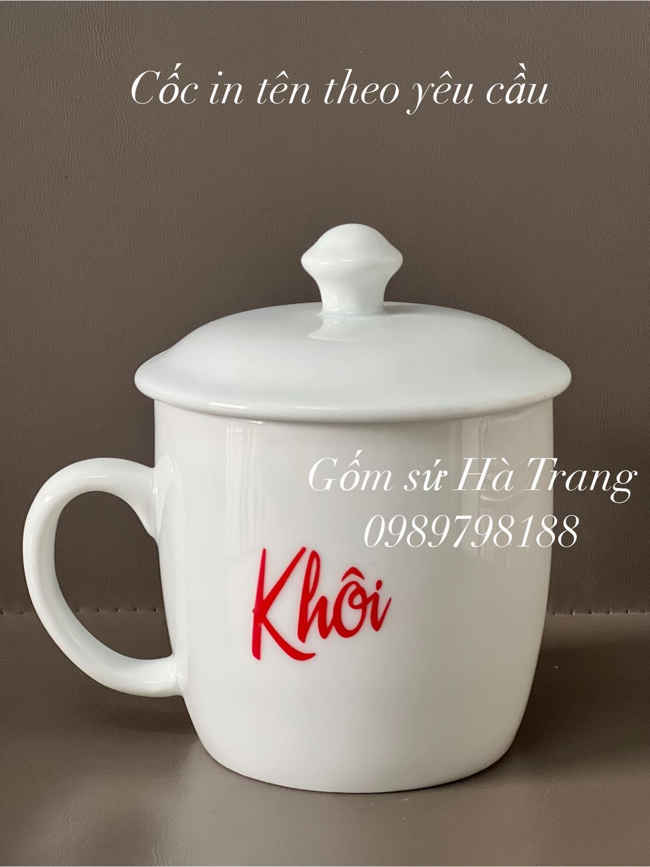 Cốc sứ Bát Tràng dung tích 330ml in tên theo yêu cầu