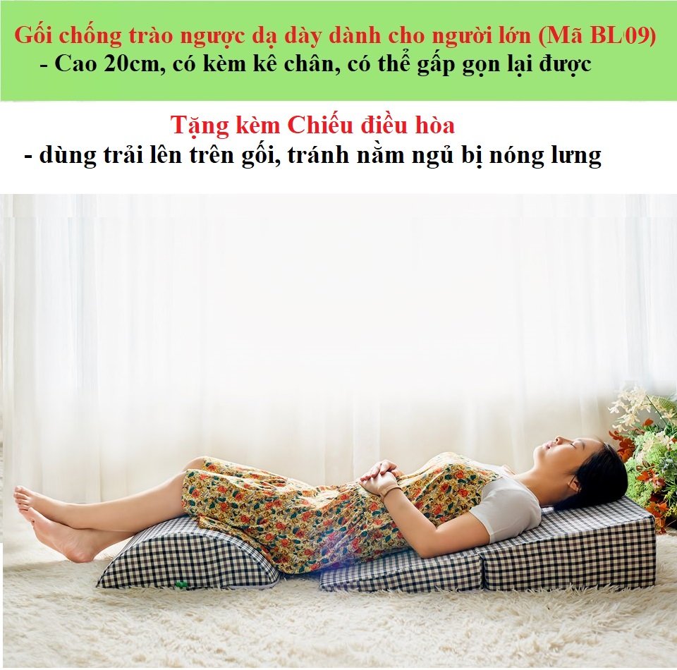 Gối chống trào ngược dạ dày cho người lớn Babylux (Mã BL09) - 80 x 60 x 20 cm, có kê chân giúp chống trào tốt hơn & kết hợp chữa đau lưng, có thể gập gọn lại được