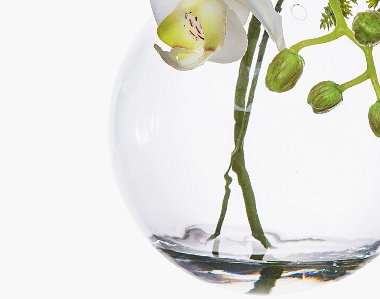 Bình hoa lan trắng nhân tạo SIA, bình thủy tinh