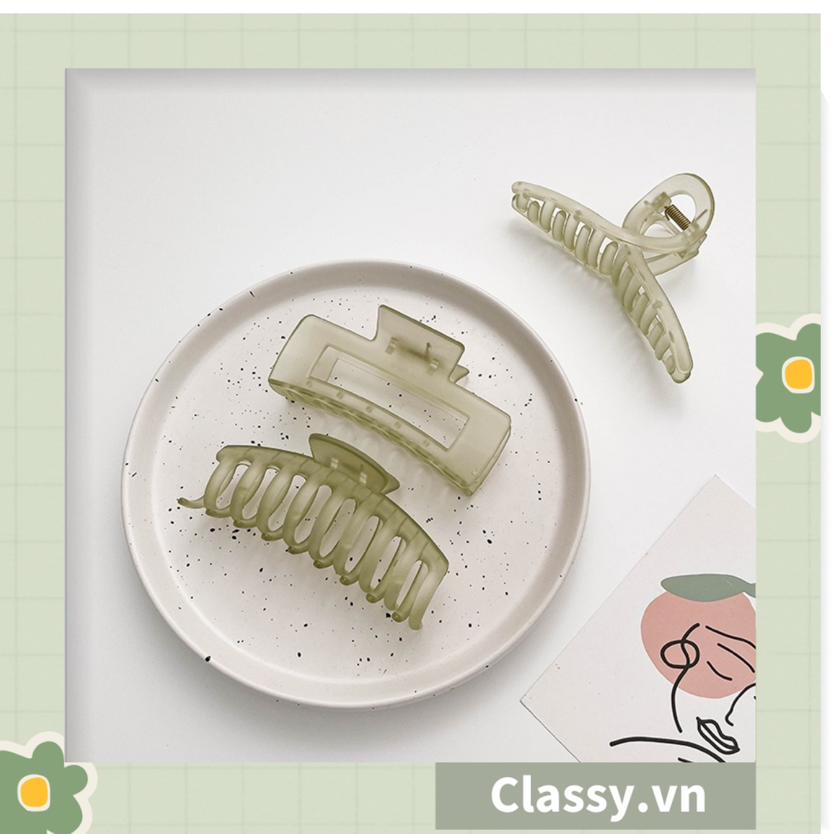 Kẹp tóc càng cua Classy màu xanh lá, dạng kẹp trong đục, nhiều kiểu dáng hiện đại PK1169