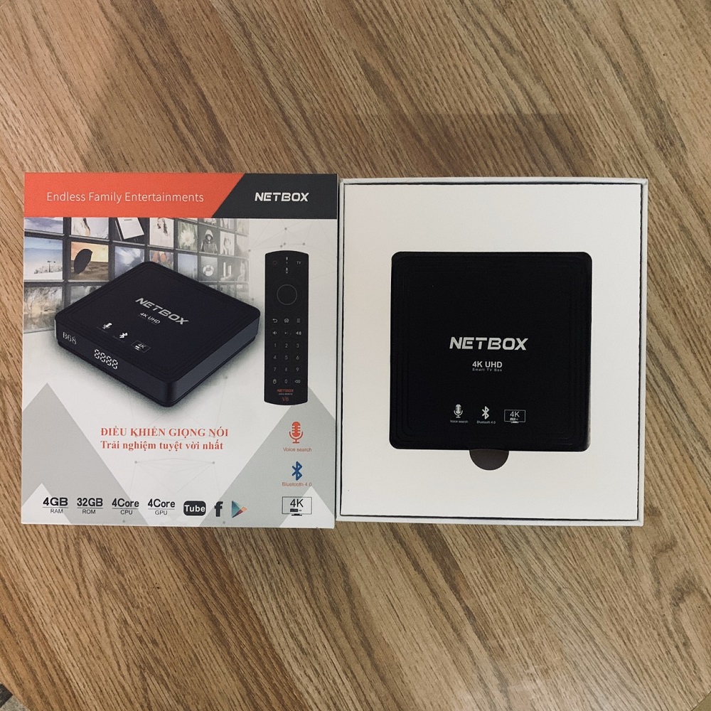 Android TV Box NETBOX B68 Có Điều khiển giọng nói Ram 4G/ Rom 32G - Hàng Chính Hãng