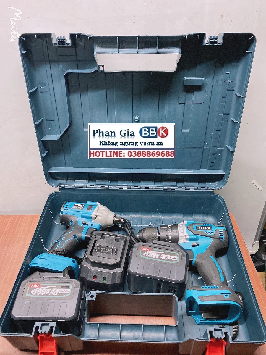 Bộ Combo 2 Máy Gồm Máy Khoan Pin Và Máy Siết Bulong 199V 2 Pin 15 Cell - Bảo Hành 12 Tháng