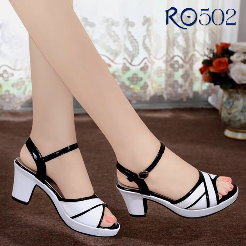 Giày cao gót nữ đẹp đế vuông 6 phân hàng hiệu rosata màu trắng ro502