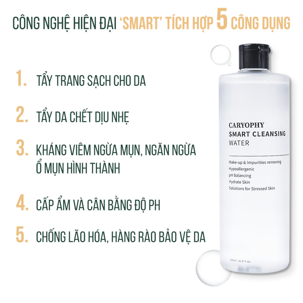 Nước tẩy trang thông minh 5in1 ngăn ngừa mụn, tẩy da chết Caryophy Smart Cleansing Water 300ml