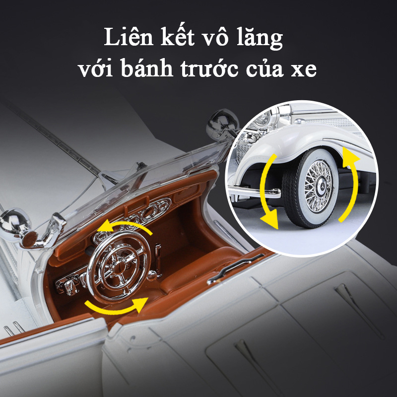 Mô hình xe ô tô cổ điển Mercedes - Benz 500K bằng hợp kim có nhạc và đèn tỷ lệ 1:24