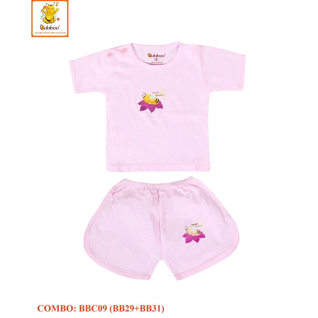 Bộ sơ sinh 100% Cotton màu ngắn thể thao cài nút vai BABIBOO - BBC09