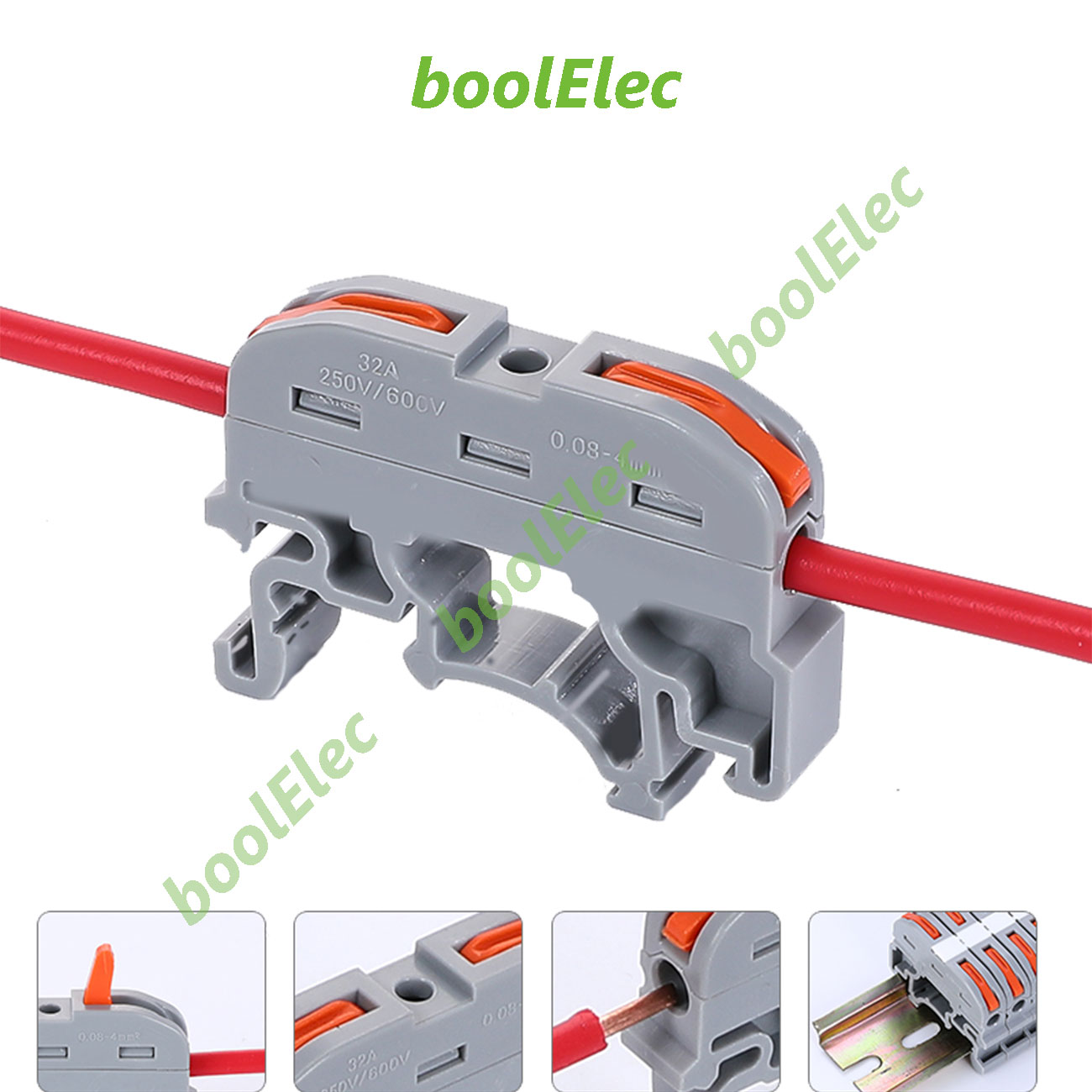 Bộ 2 cút nối dây điện nhanh đầu nối dây điện chịu tải 8000W sử dụng cơ cấu then cài din rail 35mm