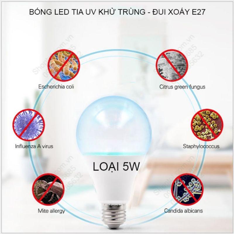 Bóng búp led tia UV khử trùng, diệt khuẩn, đui xoáy E27, công suất 5W-7W tùy chọn