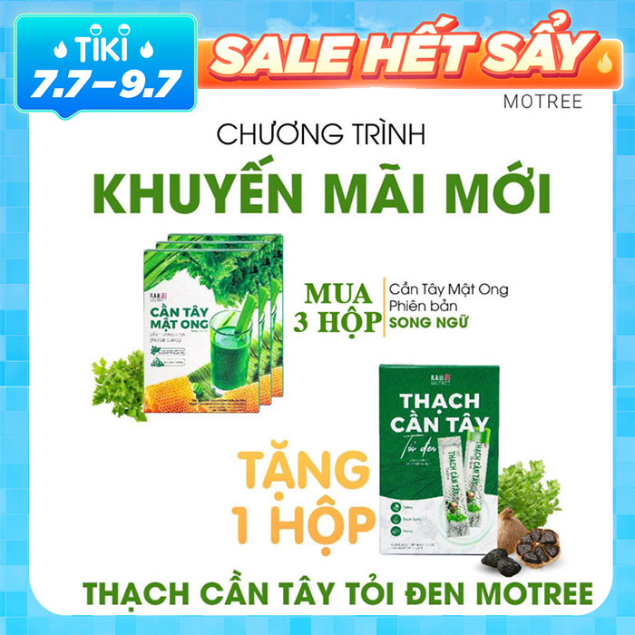 Combo 3 Hộp Cần Tây Mật Ong MOTREE Sấy Thăng Hoa Phiên Bản Song Ngữ (Mẫu Mới) - Tặng Kèm 1 Thạch Cần Tây Tỏi Đen Motree