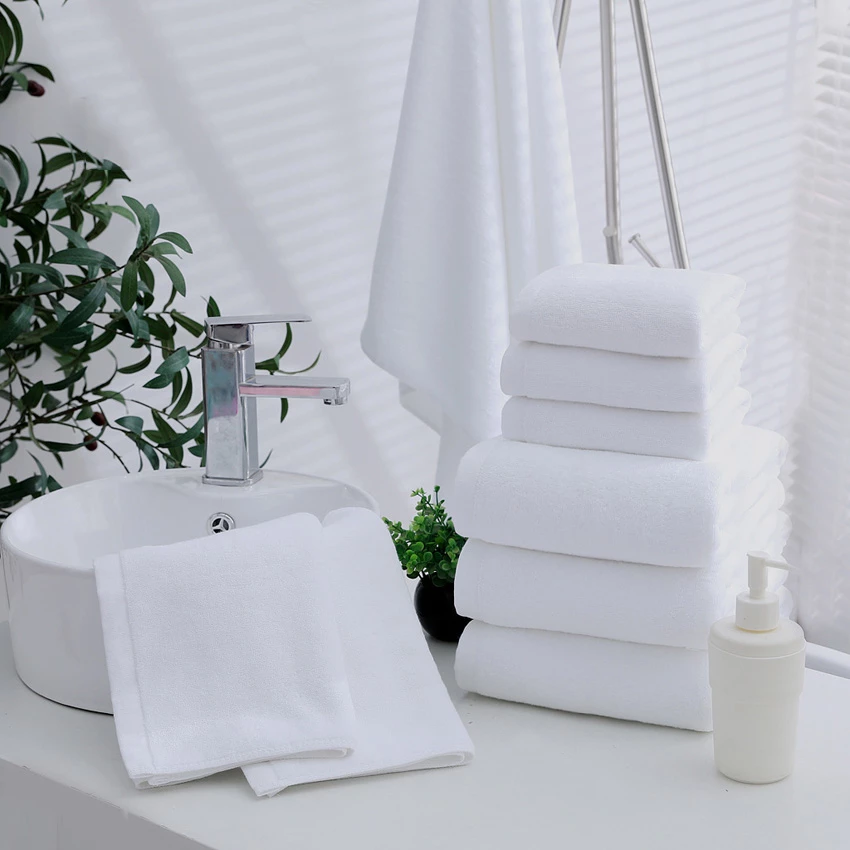 Combo 3 Chiếc khăn mặt khách sạn 34*70 trắng trơn HANTEXCO 100% cotton, mềm mại, không xù lông tiêu chuẩn 5 sao