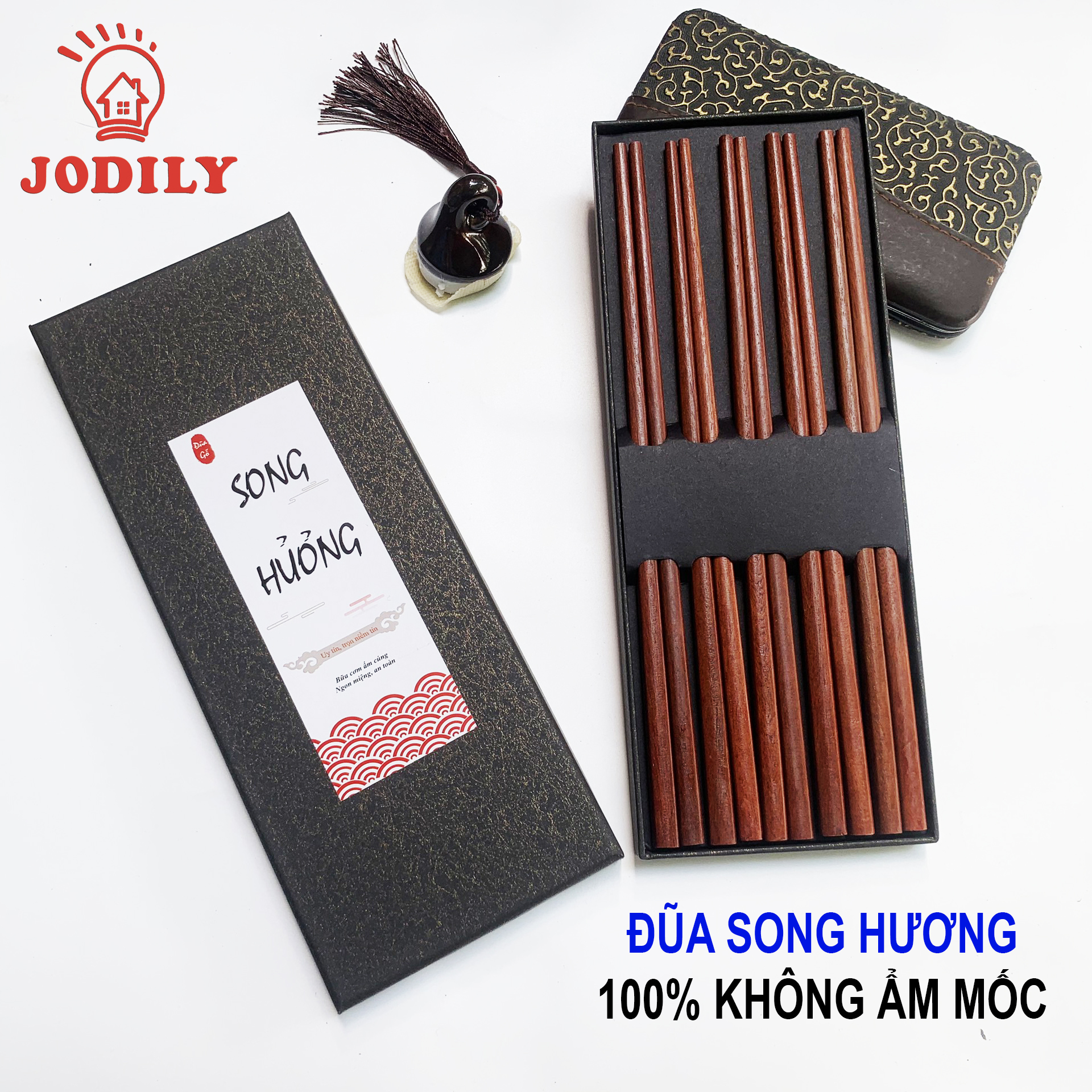 Đũa Gỗ Cao Cấp Song Hương - Gỗ Tự Nhiên - Đánh Bóng Thủ Công - Không Ẩm Mốc -Jodily - Hộp 10 đôi