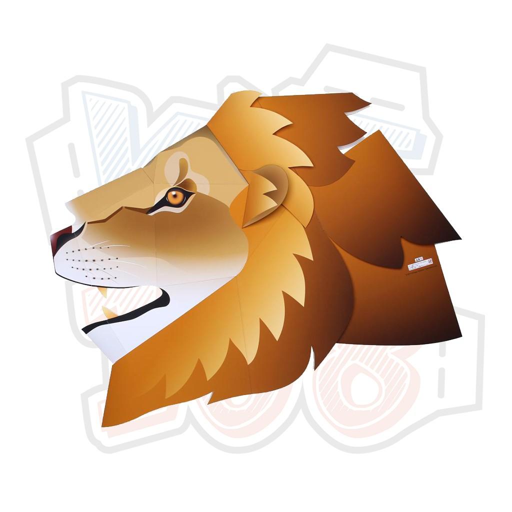 Mô hình giấy động vật Mặt nạ đầu sư tử (Đội lên được