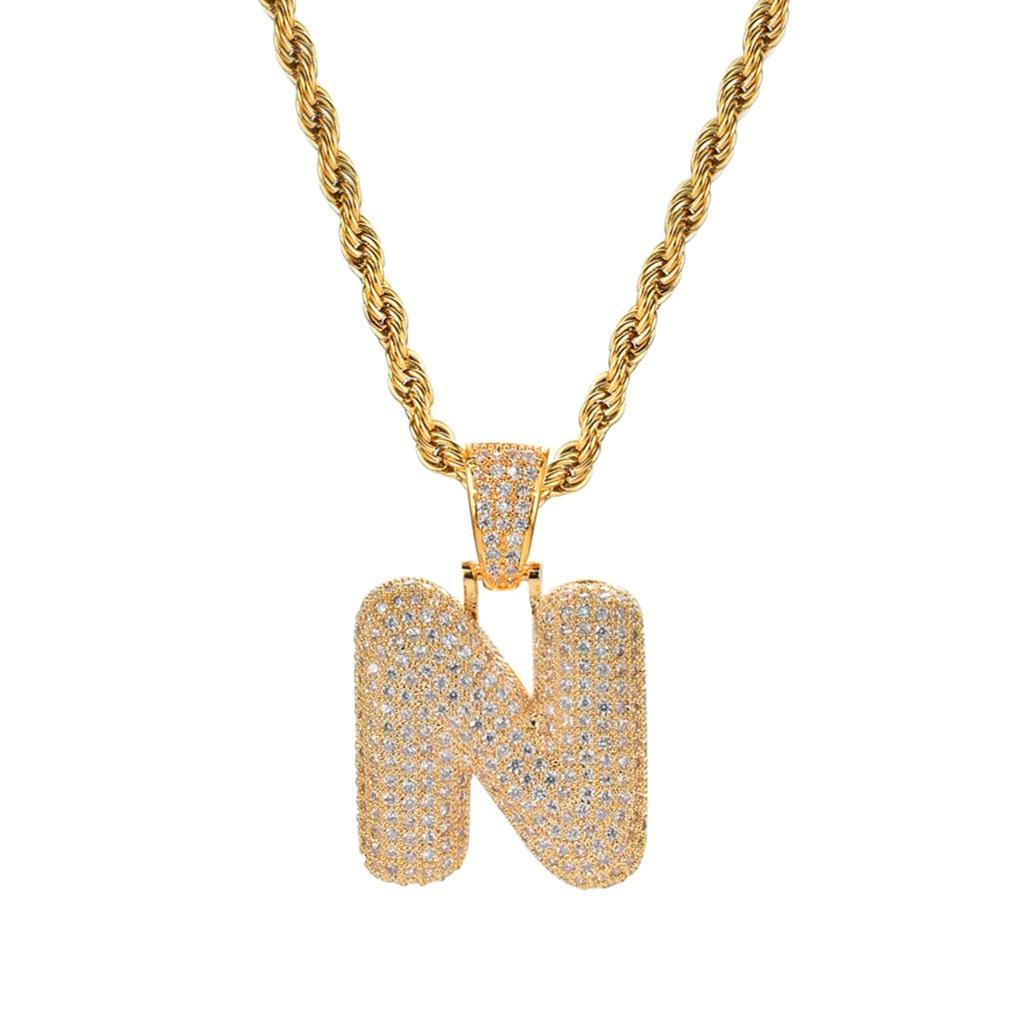 18K 26-letter "N" Pendant With Mini Zircon Stone Necklace  Chain