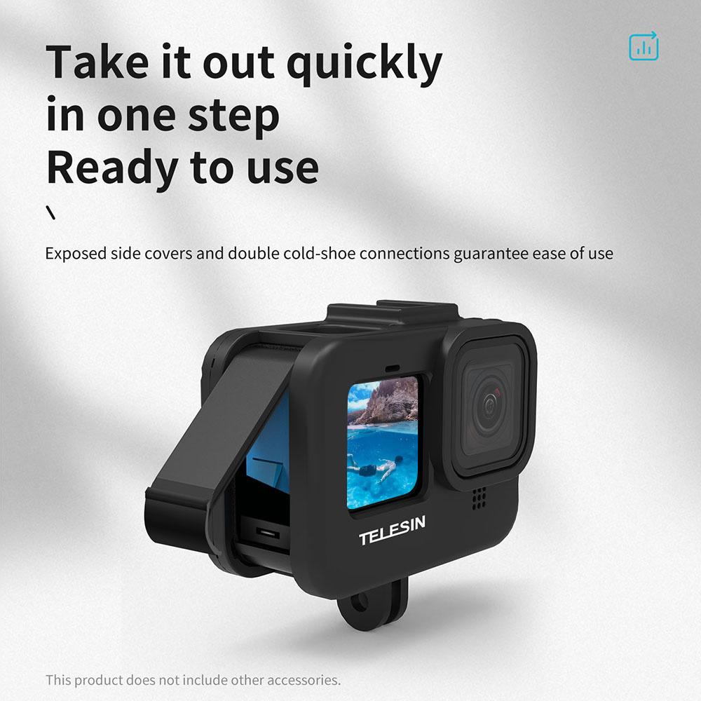 Vỏ khung bảo vệ Telesin cho GoPro Hero 11 10 9 PC Nhà ở Giá treo với phụ kiện camera hành động lỗ bên trong