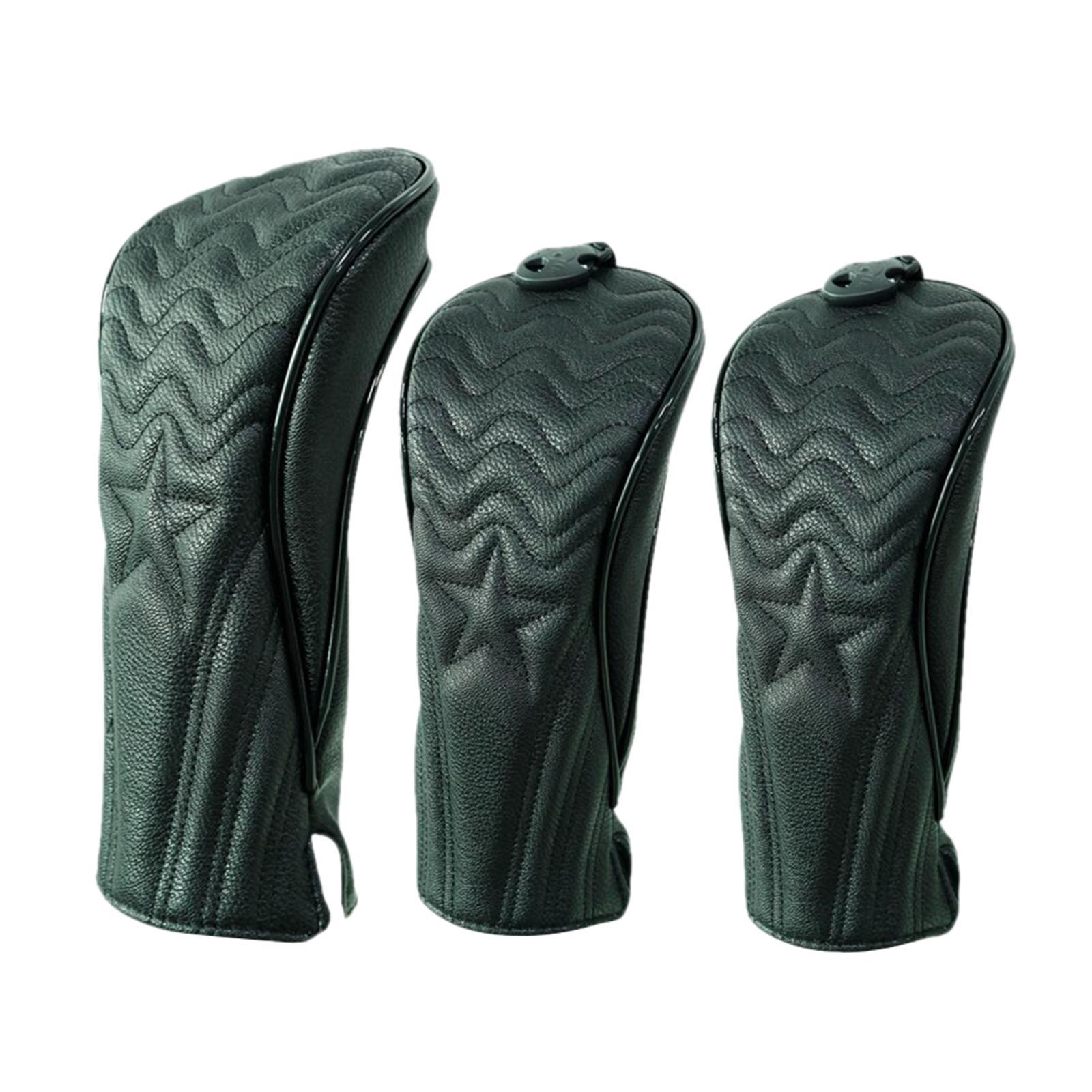 3pcs PU Leather Golf Head Cover Hybrid Driver  Headcover Long Neck