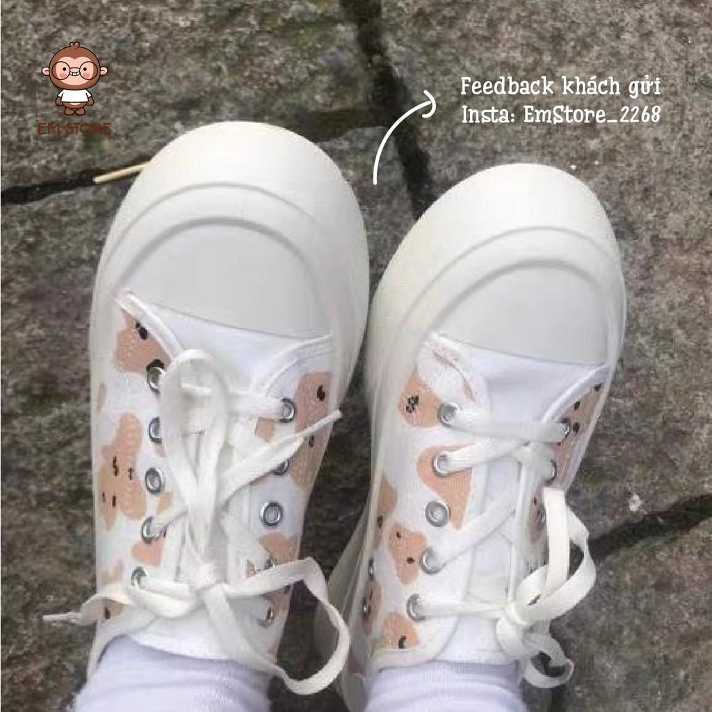 GIÀY CUTE BEAR SNEAKER - PHỐI HÌNH GẤU DỄ THƯƠNG BUỘC DÂY ĐẾ BẰNG DỄ PHỐI ĐỒ ÊM CHÂN ĐẾ CAO 3CM