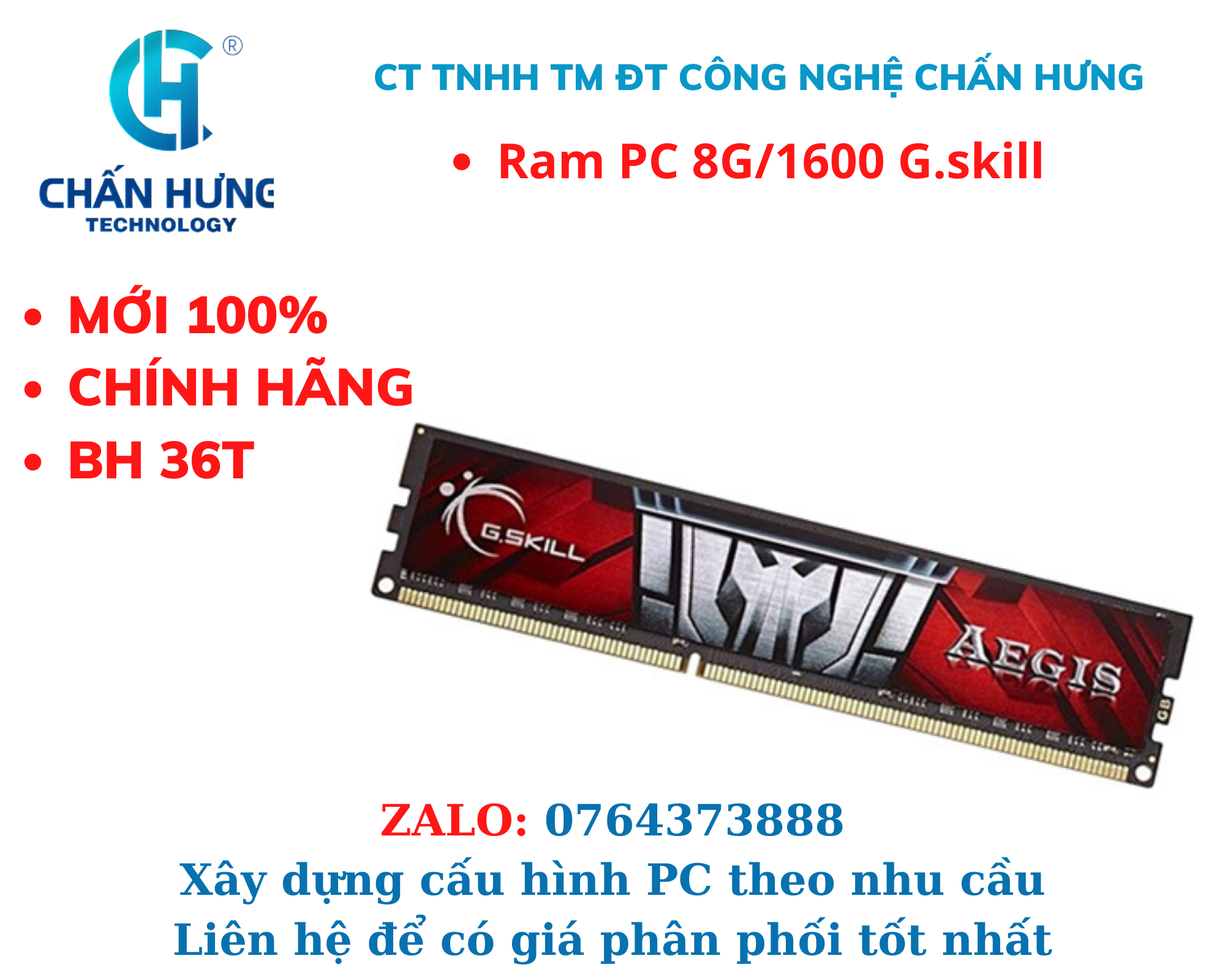 Ram PC G.SKILL Aegis 8GB 1600MHz DDR3 - HÀNG CHÍNH HÃNG