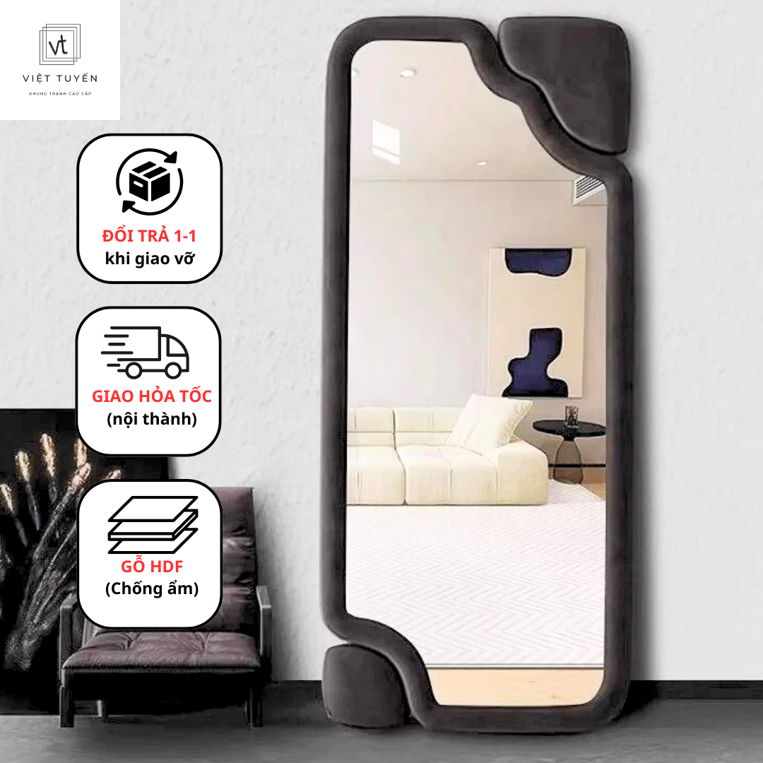 Gương Bọc Nỉ Toàn Thân Hình Chữ Nhật Kín Góc Việt Tuyến, Decor phòng khách, phòng ngủ, giá tận xưởng