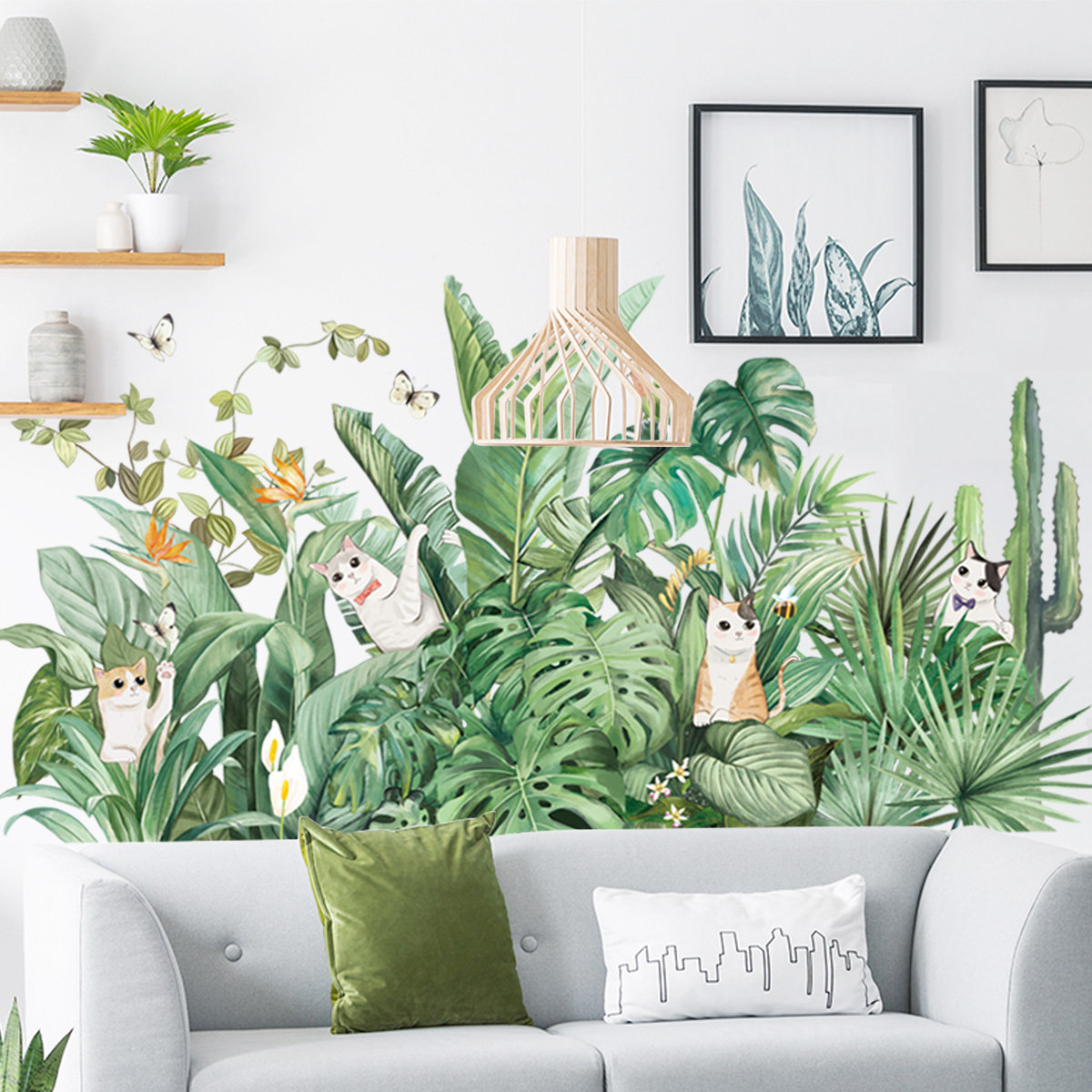 Sticker Giấy Dán Tường Decal Dán tường Tranh Dán Tường Trang Trí Tường Mẫu Hoa Lá Mèo Chim Phong Cách Vintage ZDB-2274