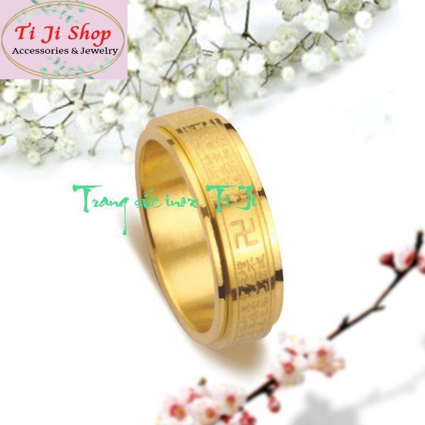 Nhẫn titan bát nhã tâm kinh bản nhỏ 6mm màu vàng siêu đẹp, bền màu - đeo tay vạn sự may