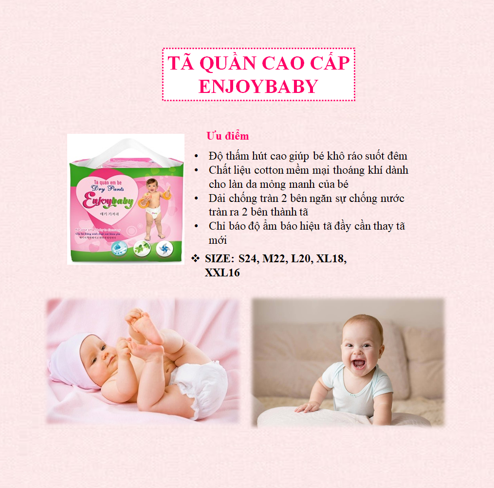 Bỉm tã quần em bé ENJOYBABY Gói Trung Cao Cấp nhiều size cho bé từ 4-25kg, mềm mại, thấm hút, chuẩn chất lượng Châu Âu