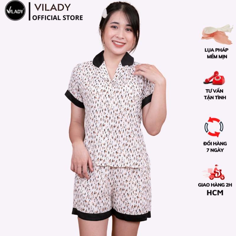 Đồ bộ mặc nhà nữ Pyjama lụa Mango VILADY - B132 kiểu quần đùi tay cộc mặc hè thoáng mát, họa tiết hình con sóc dễ thương