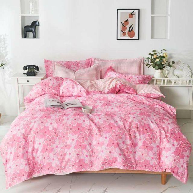 Bộ Chăn Ga Gối Cotton Hoa Đào Hồng