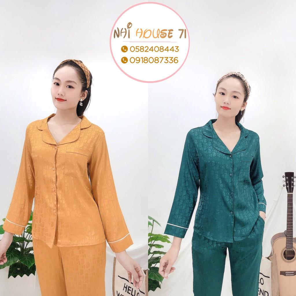  Bộ lụa Pijama NHIHOUSE71 Bộ Quần Dài Tay Dài Gấm Satin Dệt Chữ Nôi Sang Trọng