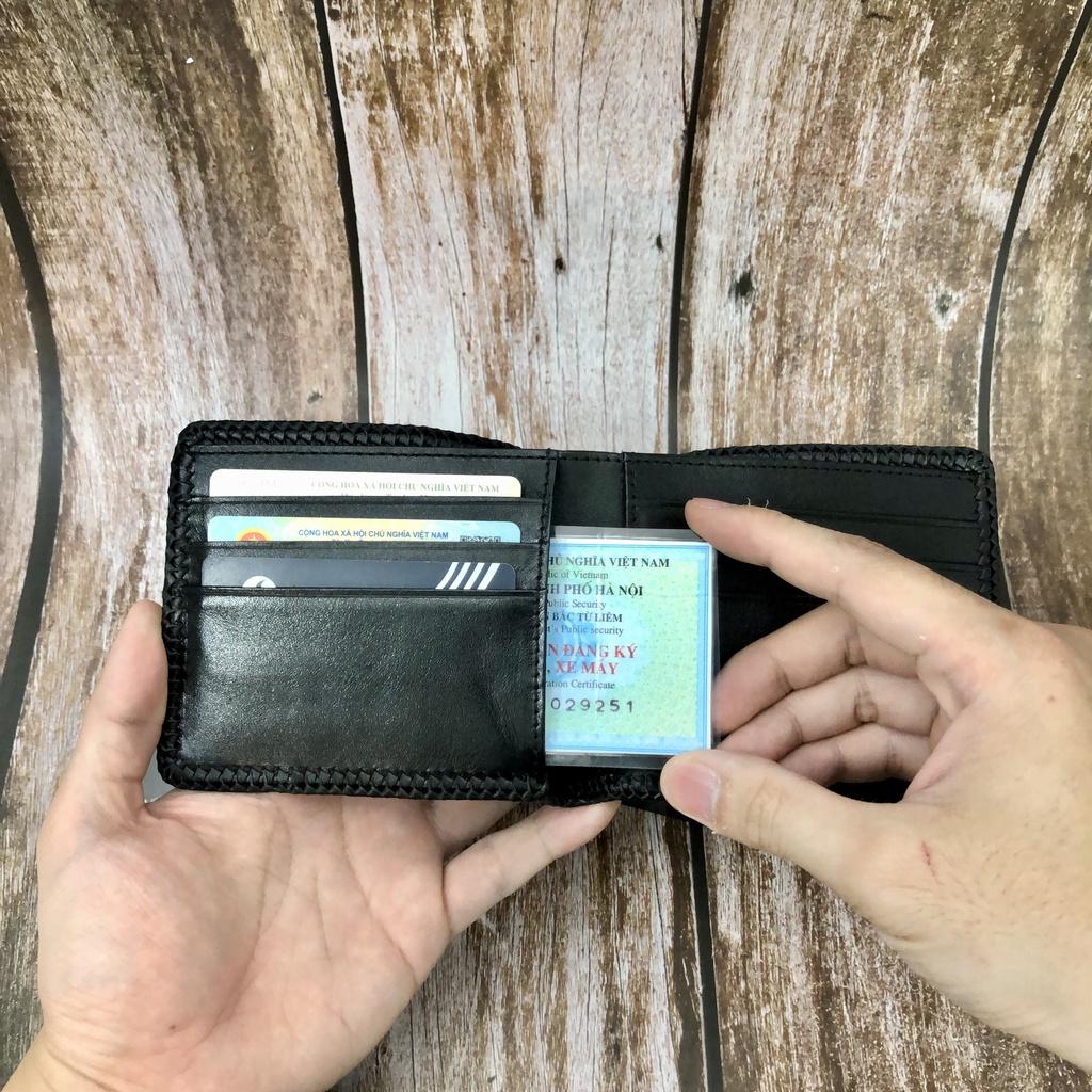 Bóp Nam Da Cá Sấu Thật Đan Viền Thủ Công Kiểu Dáng Ngang