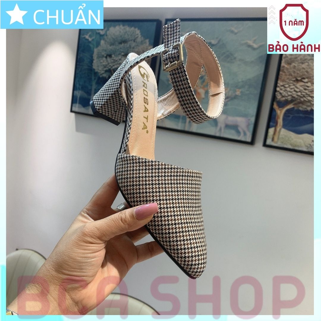 Giày cao gót nữ 5p RO501 ROSATA tại BCASHOP bít mũi, quay ôm cổ chân, ca rô nhí thời trang và sành điệu