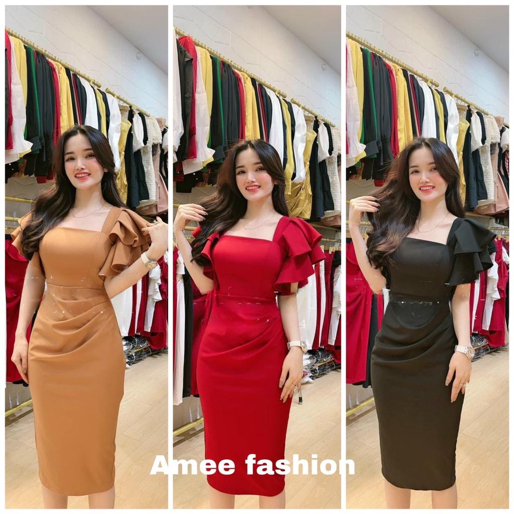 Váy đầm nữ body dự tiệc cổ vuông tay cánh xếp tầng siêu tôn dáng