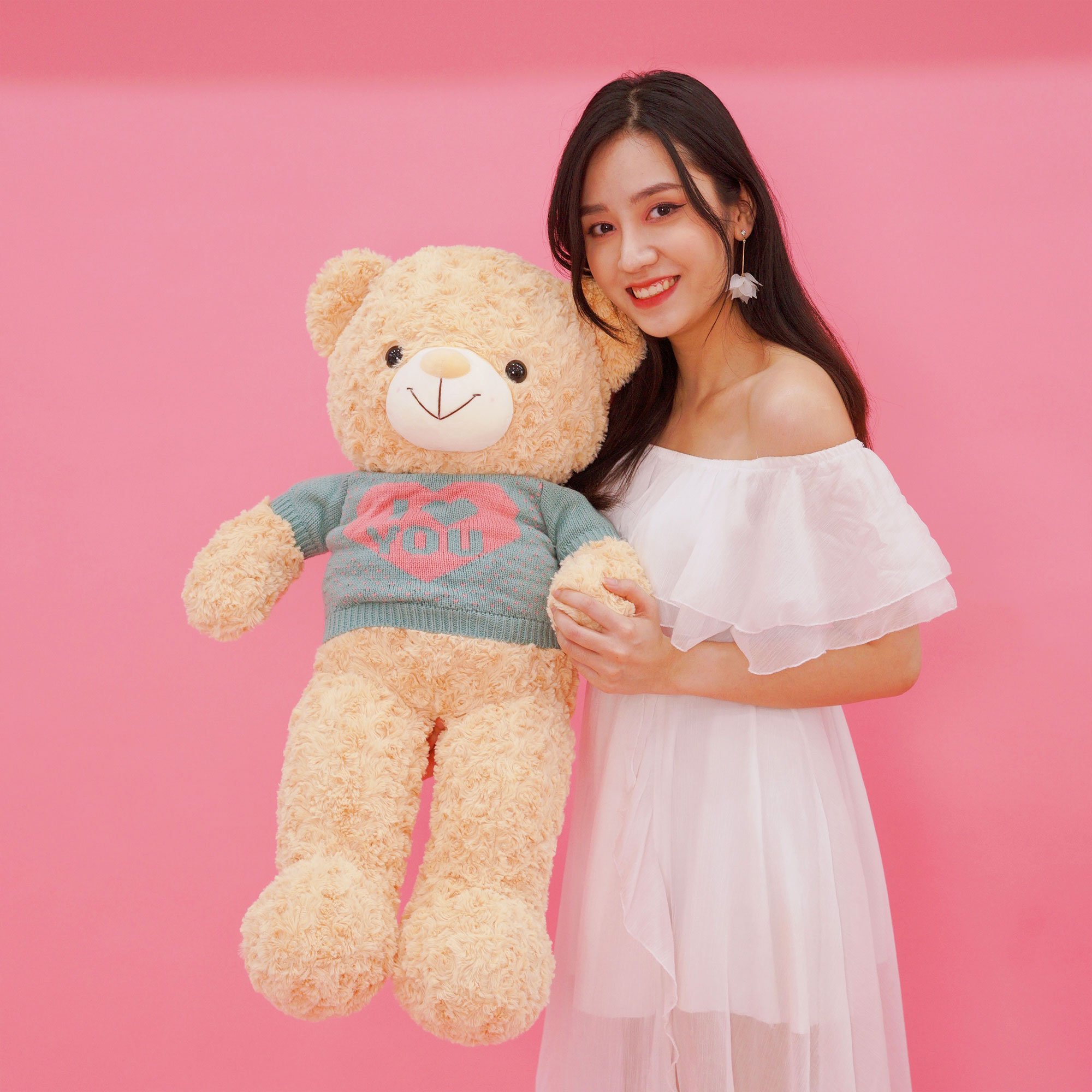 Gấu Bông Teddy Áo Love Lông Xoắn 80cm-1m - 1m3 Cao Cấp Memon - Qùa Tặng Gấu Bông