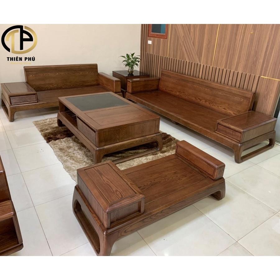 Hàng Kỹ - Sofa Gỗ Cao Cấp TP-168, Gỗ Sồi Nga Màu Óc Chó, Đệm mút K43, Da nỉ tùy chọn giá xưởng