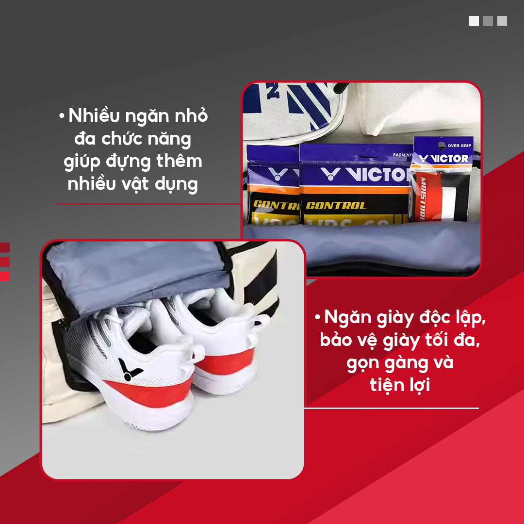 Balo Cầu Lông Victo 3032 Xám Hàng - 2 Ngăn Chính , 1 Ngăn Đựng Giày , 4 Ngăn Phụ