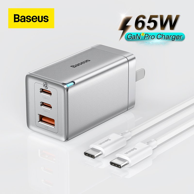 Củ Sạc Nhanh Baseus GaN3 Pro Quick Charger 65W (Type Cx2 + USB , PD3.0/ PPS/ QC4.0/ SCP/ FCP Multi Quick Charge Protocol, New Upgrade Technology) - Hàng Chính Hãng