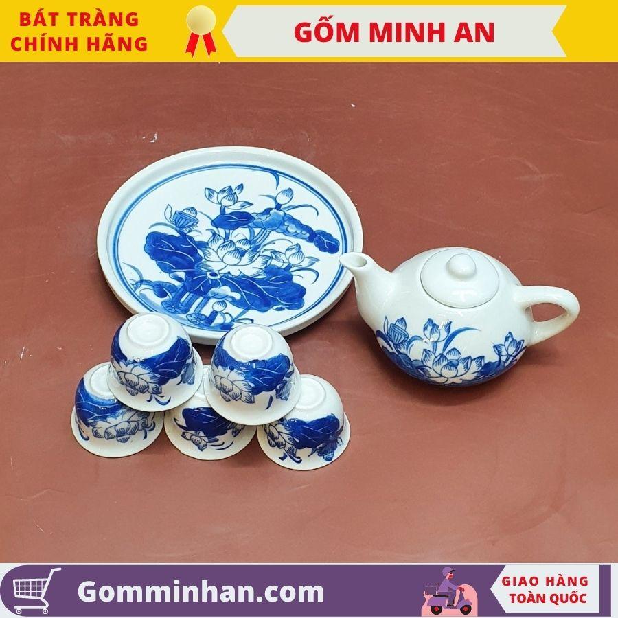 Bộ trà thờ Bộ ấm chén thờ vẽ hoa sen- Gốm Sứ Bát Tràng- Gốm Minh An