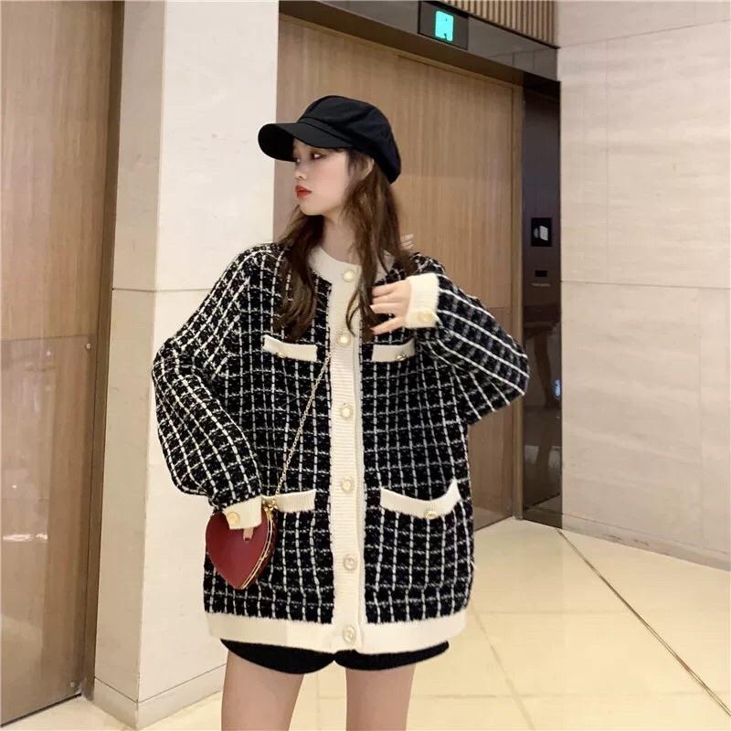 Áo cardigan dệt kim form rộng trẻ trung màu sắc sang trọng