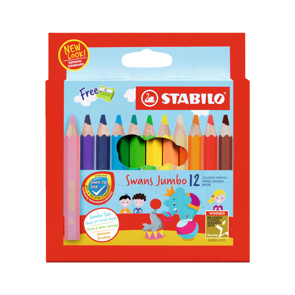 Bộ bút chì màu STABILO Swans Jumbo 12 cây - Hộp 12 cây ngắn (CLJ1873S)