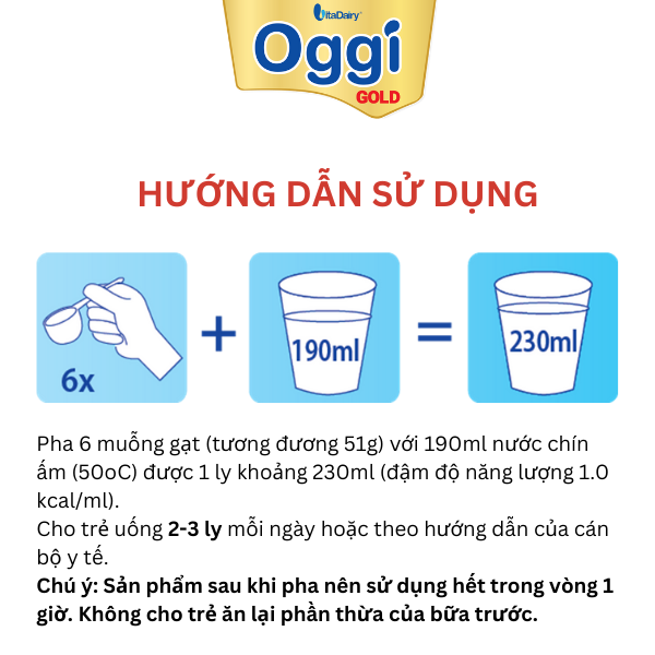 Sữa bột OGGI Suy Dinh Dưỡng Gold 900g giúp bé tăng cân nhanh, ngừa táo bón - VitaDairy