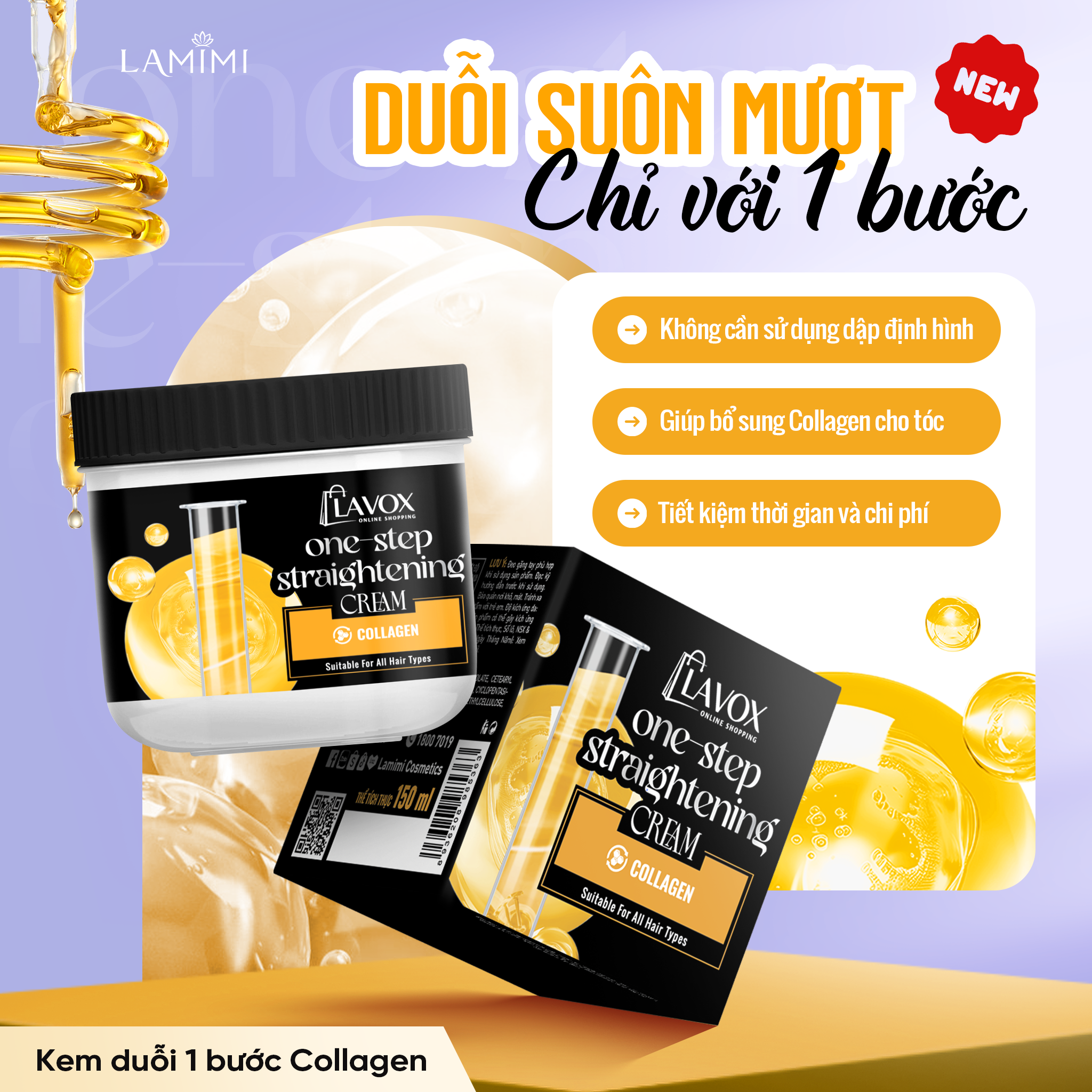Kem Duỗi Tóc 1 Bước Collagen Lavox Online Shopping 150ml - Tóc Thẳng Bóng Mượt, Mùi Hương Dịu Nhẹ Lamimi Chính Hãng