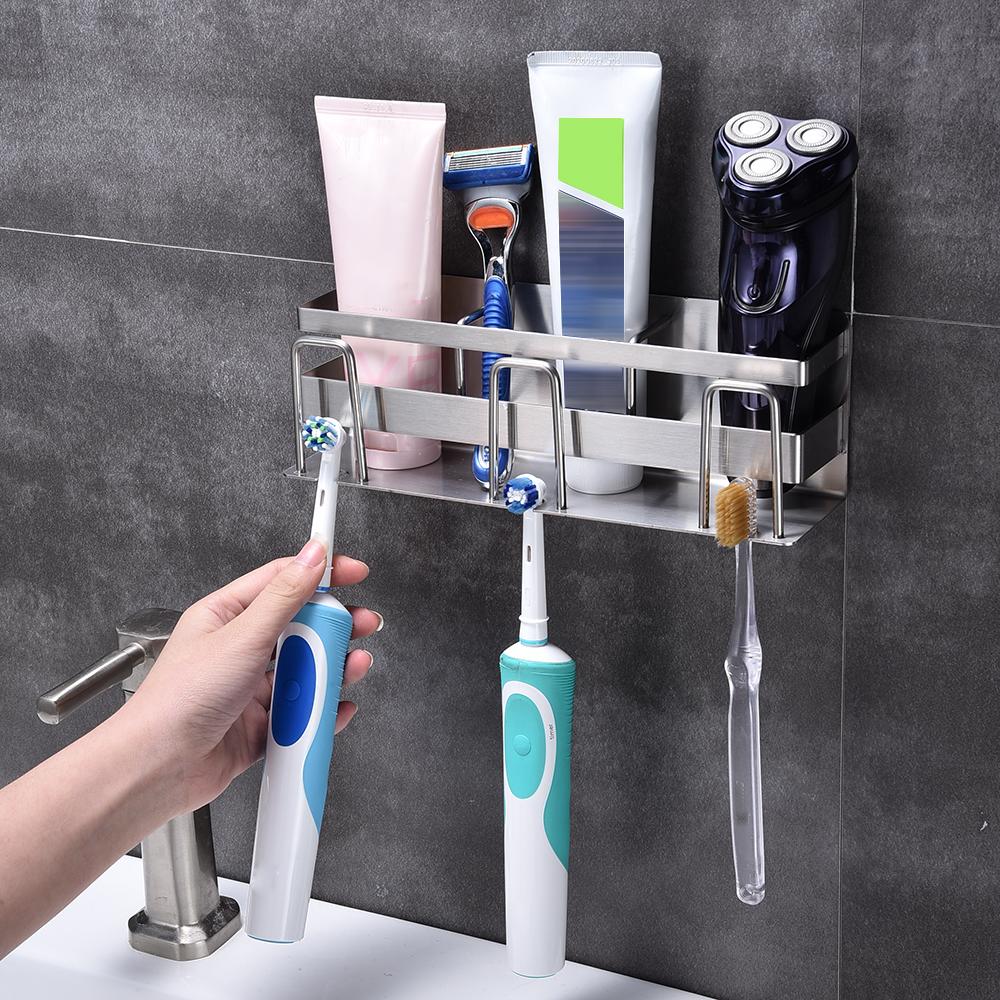 Hộp đựng bàn chải đánh răng đa năng treo tường thiết kế ngăn để cốc, kem đánh răng và vật dụng nhà tắm, bằng thép không gỉ SUS 304 vững chắc
