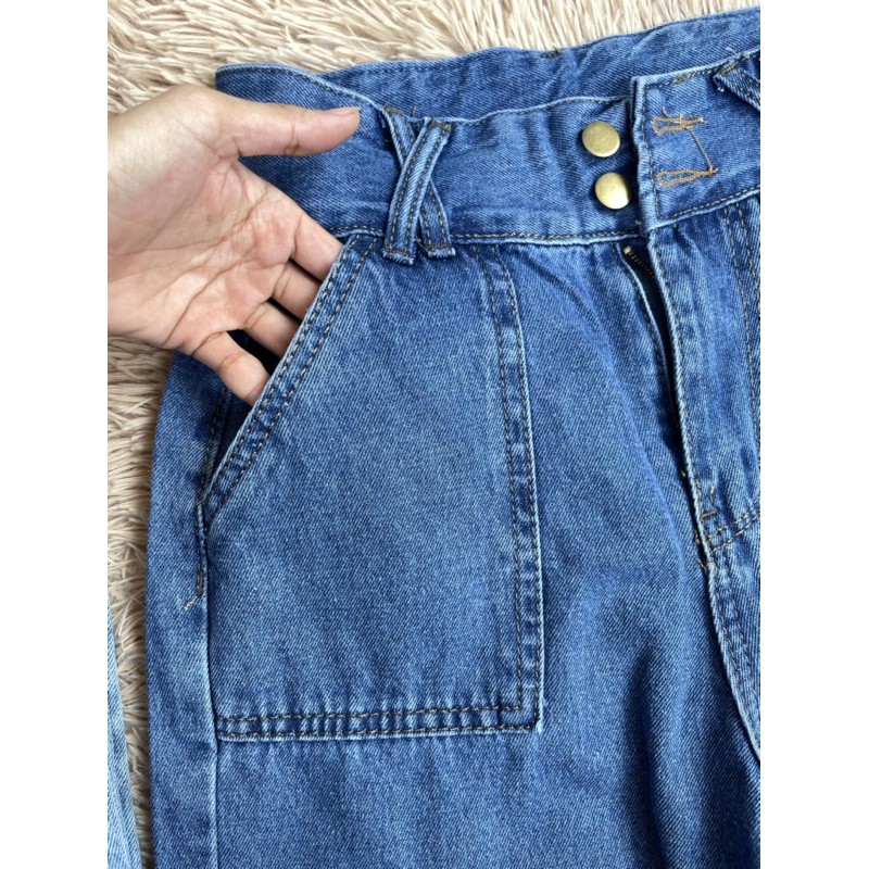 Quần ống rộng nữ quần jeans túi đắp vuông MS 062 (có video - ảnh thật)