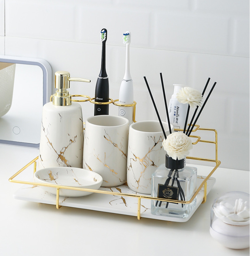Khay để dụng cụ nhà tắm MARBLE GOLDEN BATHROOM TRAY